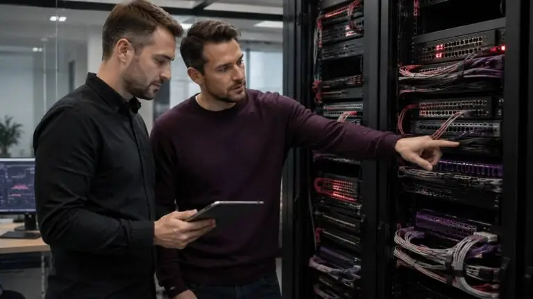 IT-specialisten bespreken netwerken en cybersecurity voor een inhoudelijke bijdrage